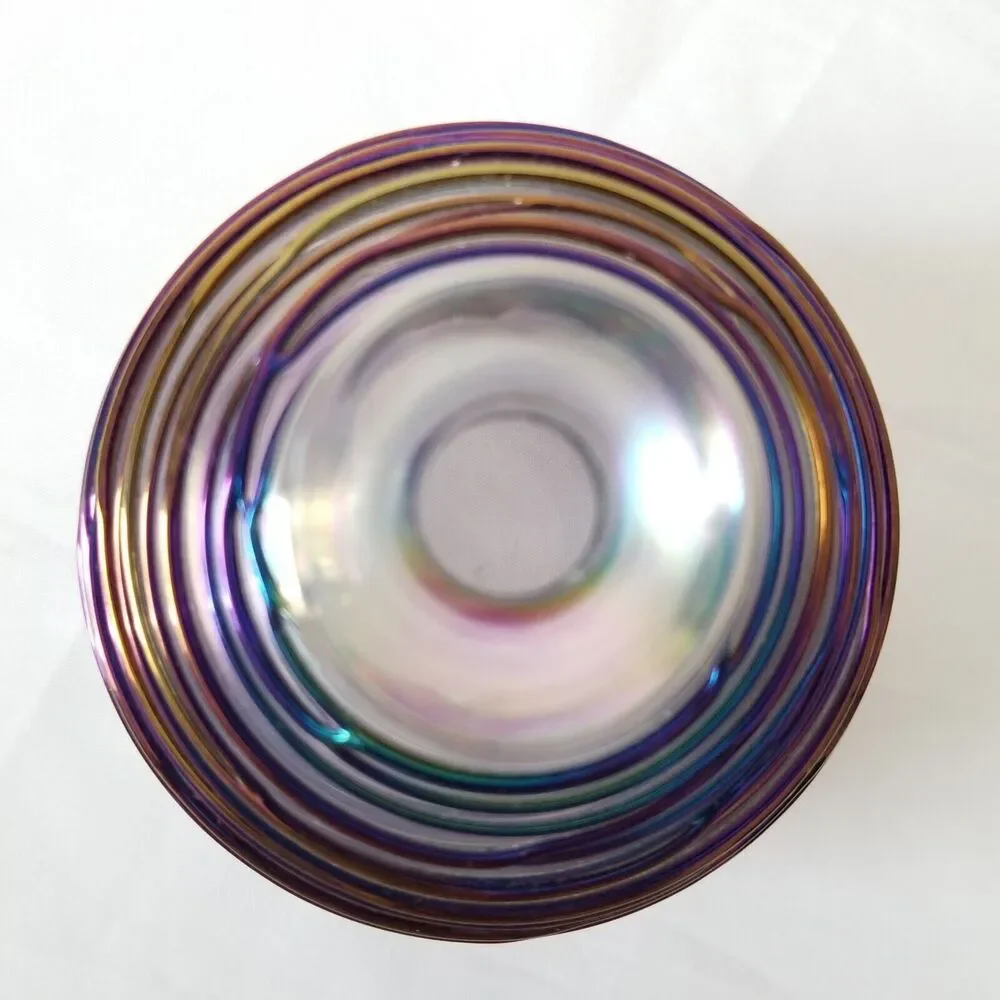 VTG Art Blown Glass Bottle Bud Vase Blue Copper Purple Iridescent Heavy Small